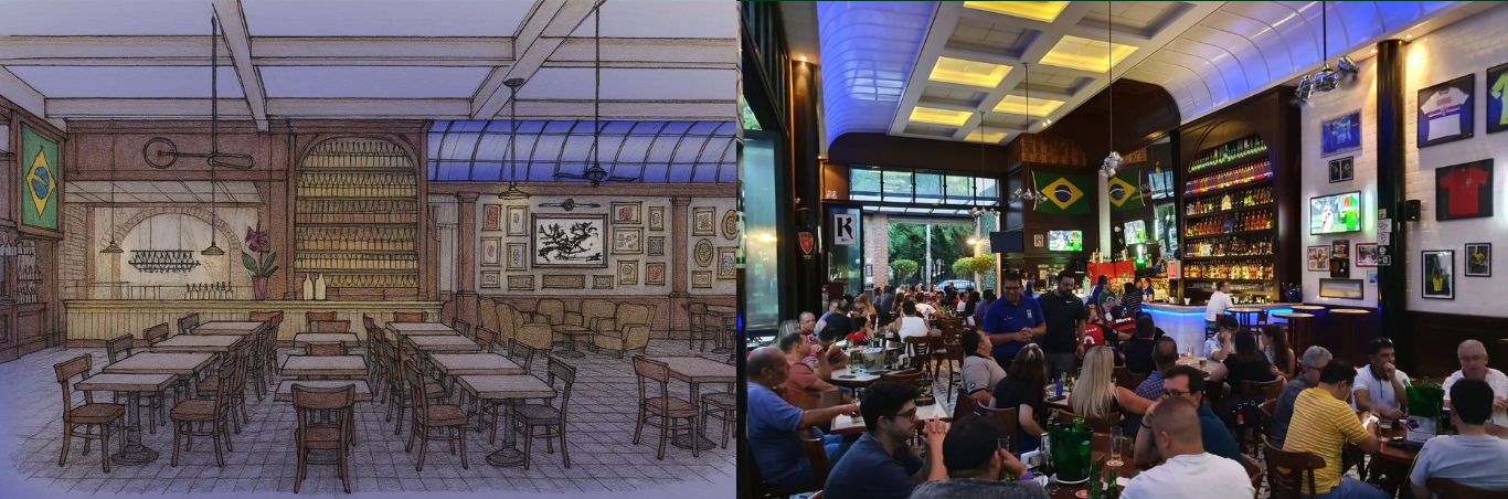 Projeto do ambiente do BR11 e o salão do botequim em funcionamento
